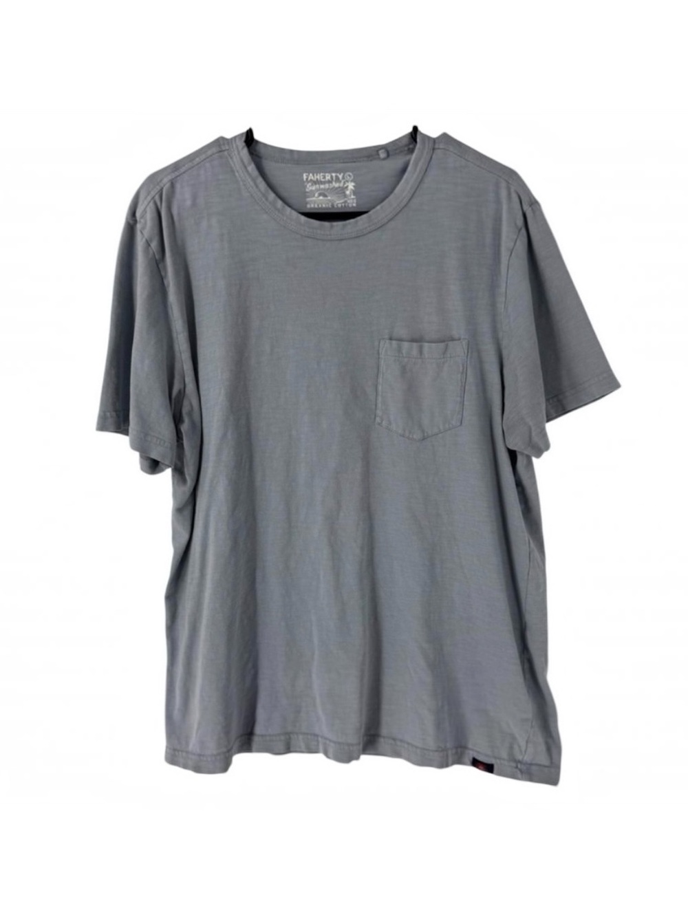 Faherty Sunwashed Organic Cotton Pocket Tee Blue Grey Mens Large Short Sleeve